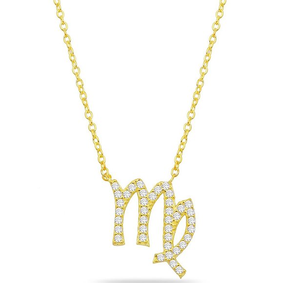 14k Gold Vermeil Virgo Zodiac CZ Necklace - Picture 1 of 7